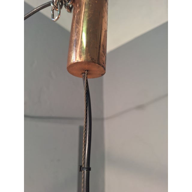 1940s Chandelier in Copper Brass and Colored Glass 4 Copper Cones For Sale - Image 5 of 18