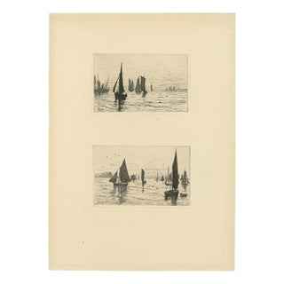 George S. Ferrier, Fshing Boats, 1879, Etchings, Set of 2 For Sale