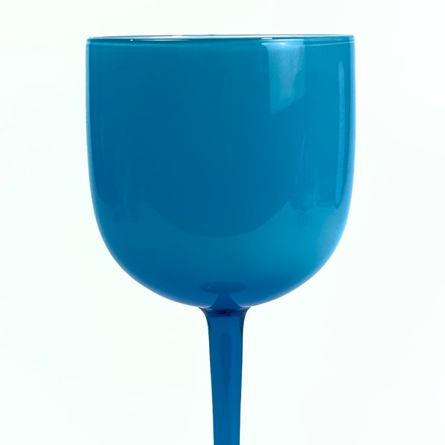 Sky Blue Vintage Ultramarine Glass Stemware Curation - Group of 5 For Sale - Image 8 of 18