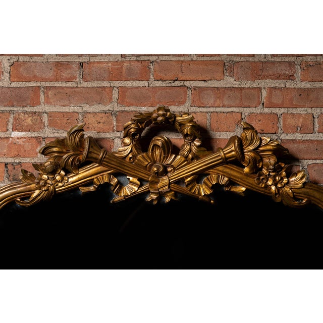 19th Century Antique Massive French Giltwood Mirror With Floral Crest For Sale - Image 5 of 7