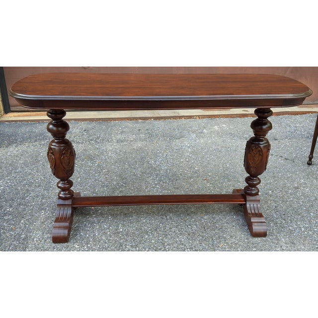 Refinished St John Jacobean Style Walnut Library Console Table, Circa 1920s For Sale - Image 4 of 10