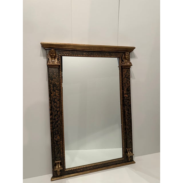 Brown Egyptian Revival Marbleized & Gilded Mirrors -A Pair For Sale - Image 8 of 12