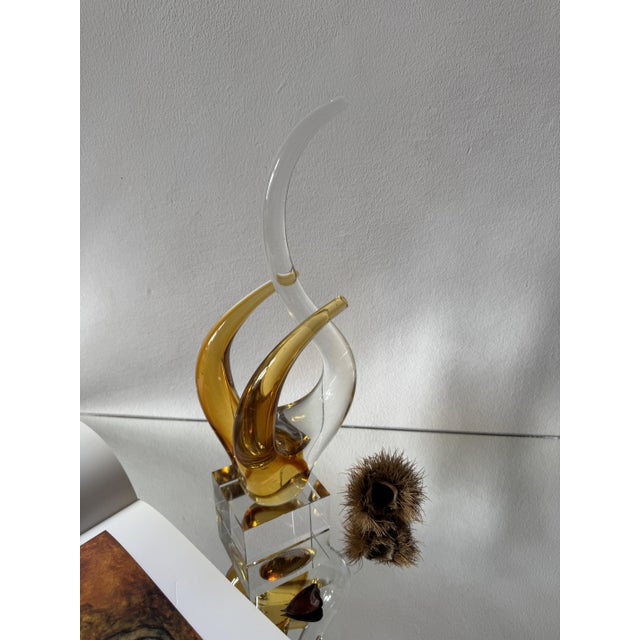 Mid-Century Modern Italian Amber and Clear Murano Glass Swan Sculpture on Base, 1960s For Sale - Image 16 of 16