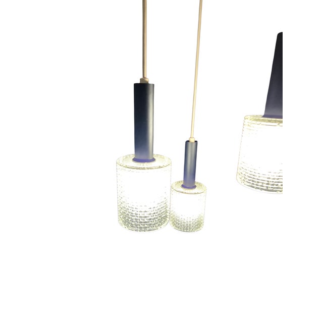 Vintage Mid-Century Modern Cylindrical Glass 3 Light Cascading Pendant Chandelier Panton Style For Sale - Image 12 of 16