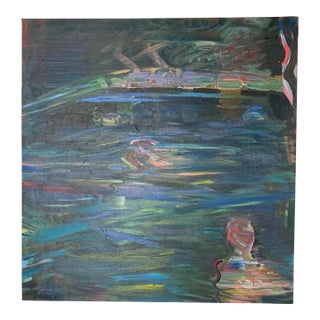Vintage Original Warren Fischer Figurative Abstract Painting on Linen Canvas For Sale