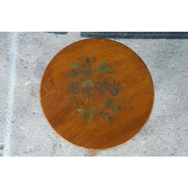 Vintage L Hitchcock Maple Cricket Piano Foot Stool Stenciled Fruit Tripod Base For Sale - Image 6 of 18