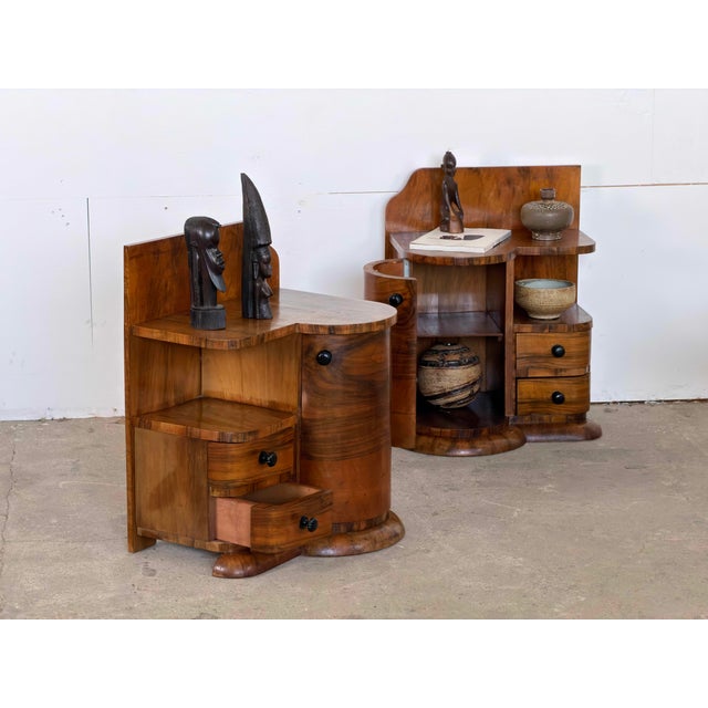 European Art Deco Walnut Bedside Tables, 1930s, Set of 2 For Sale - Image 9 of 10
