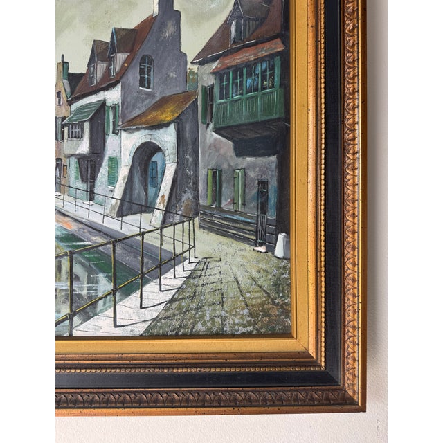1960’s Frank European Town Landscape Scene Oil on Canvas Painting, Framed For Sale - Image 9 of 11