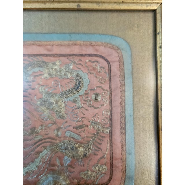 Pink 19th Century Chinese Chinoiserie Silk Embroidered Panel With Dragon and Phoenix For Sale - Image 8 of 11