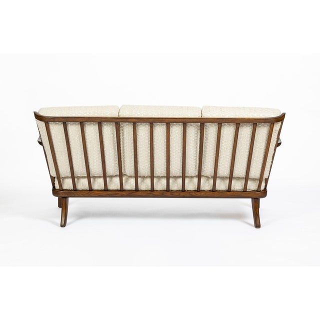Ivory Danish Modern Solid Walnut Spindle Back Sofa in Schumacher Fabric, Circa 1960 For Sale - Image 8 of 18