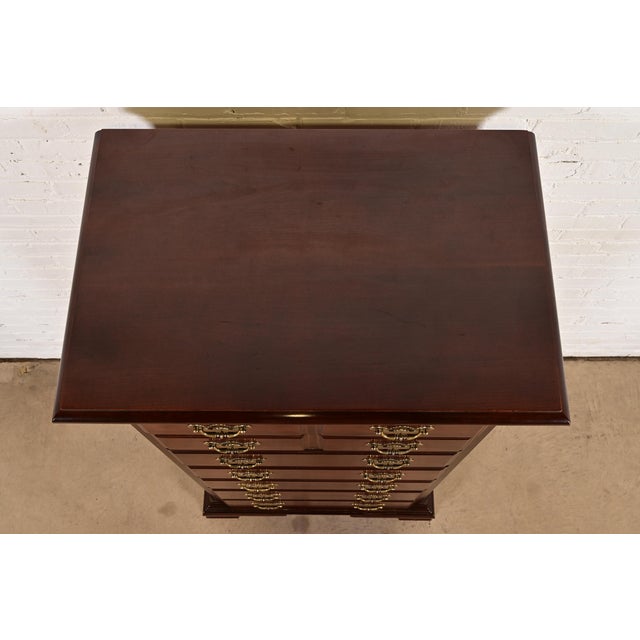 1980s Thomasville Georgian Carved Cherry Wood Lingerie Chest or Highboy Dresser For Sale - Image 10 of 13