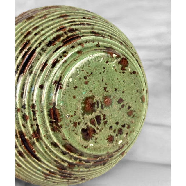Ceramic Mid-Century 7" Atomic Green & Black Studio Pottery Vases - A Pair For Sale - Image 7 of 7