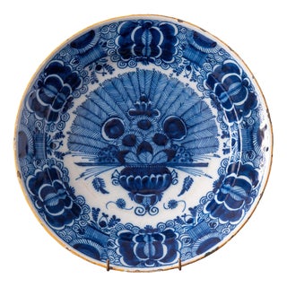 18th Century Dutch Delft Blue and White Peacock Dish For Sale