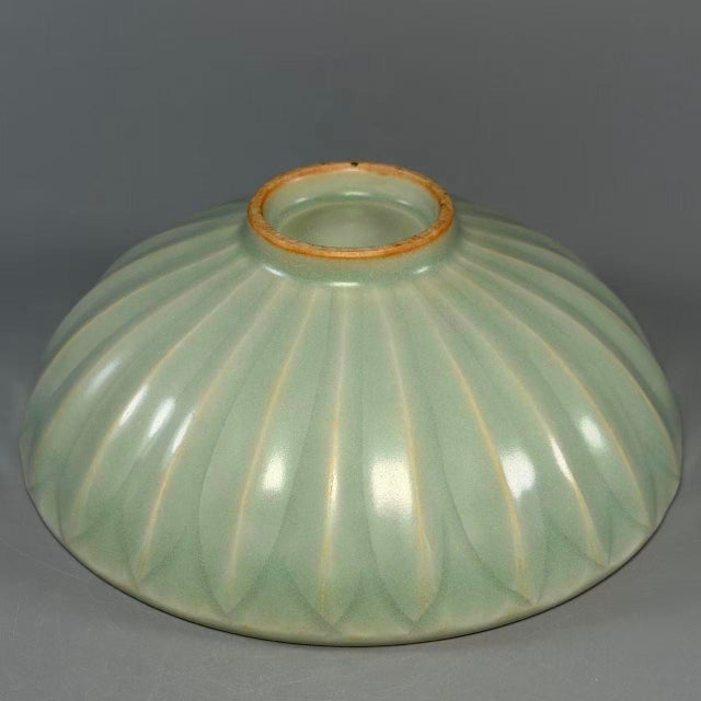 15th Century & Earlier Antique Chinese Longquan Celadon Bowl With Carved Lotus Petals For Sale - Image 5 of 7