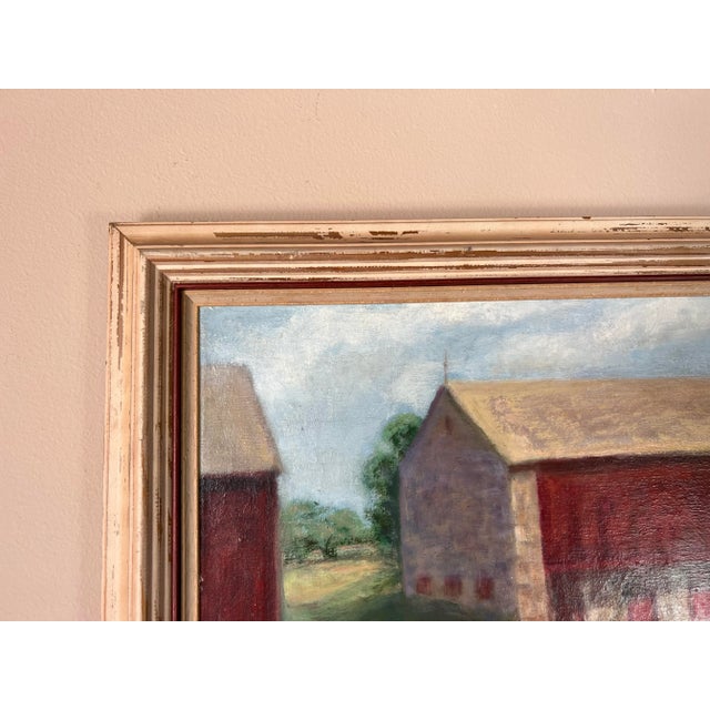 Textile Kathryn Angstant " Red Barn & Two Boys With Fish" Oil on Canvas Painting, Framed For Sale - Image 7 of 12