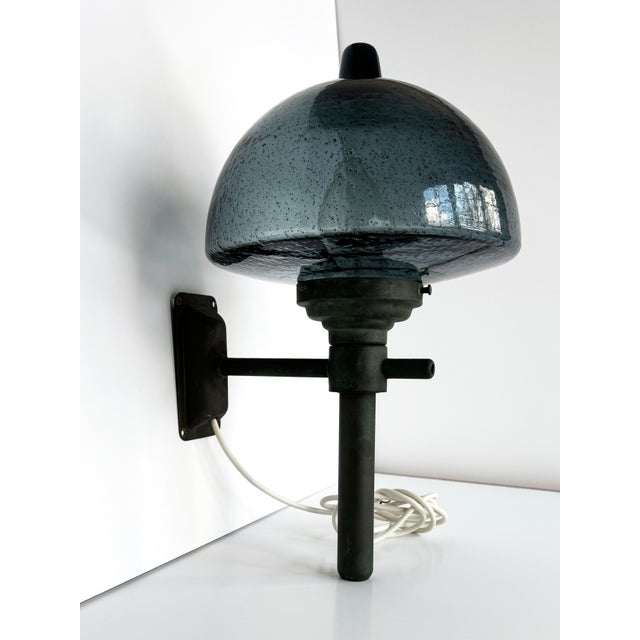 Glass Vintage Danish Copper and Blue Glass Exterior Torch Light For Sale - Image 7 of 11