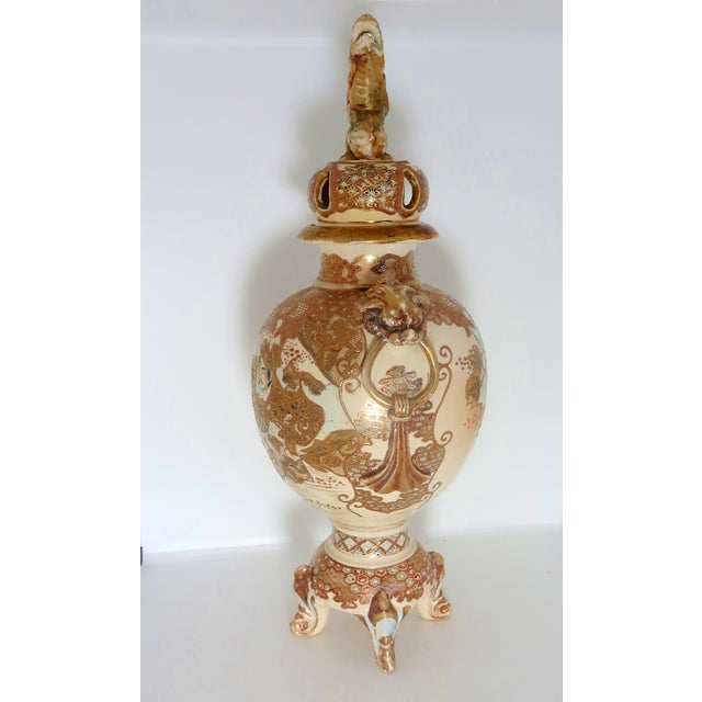 A Japanese Signed Lidded Satsuma Porcelain Censer, late Meiji Period, circa 1880-1900. Having foo dog finial to lid, foo...
