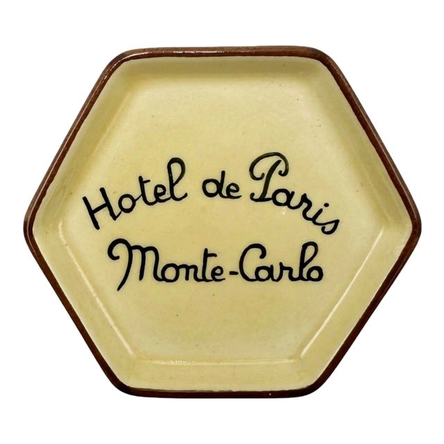 Vintage Hotel De Paris Monte Carlo Beige Ceramic Ashtray For Sale