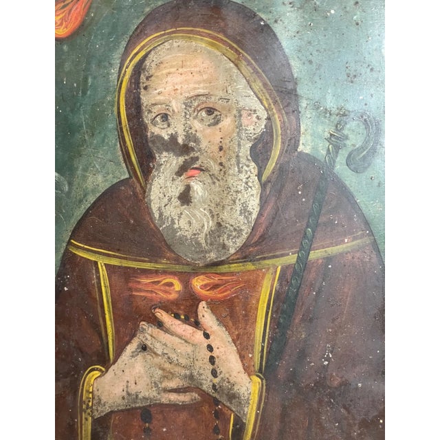 Metal Antique 18th Century Mexican Retablo Saint Francis Icon Religious Painting Tin For Sale - Image 7 of 11