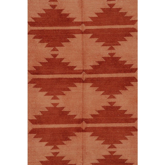 Rug & Kilim’s Indian Dhurrie Rug in Brick Red and Orange Geometric Pattern For Sale In New York - Image 6 of 9