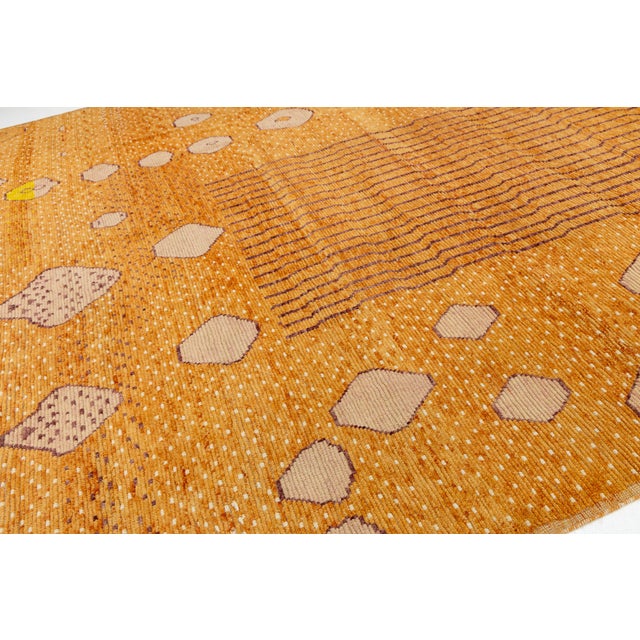 Contemporary Moroccan Style Hand-Knotted Wool Area Rug in Amber & Terracotta For Sale - Image 4 of 12