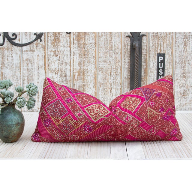 Magenta Antique Samali Sindh Silk Pillow For Sale - Image 8 of 9