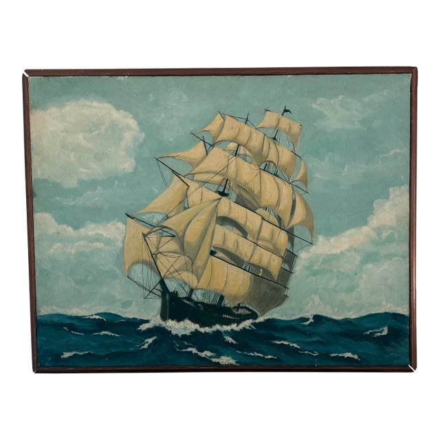 Clipper Ship at Sea Painting Framed For Sale