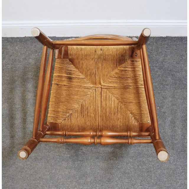 Statton Furniture Solid Hard Rock Maple Colonial Early American Ladder Back Dining Arm Chair W. Rush Seat For Sale - Image 10 of 11