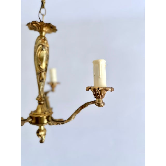 Louis XV Cast Brass Three-Light Chandelier, France, 1940s For Sale - Image 4 of 16