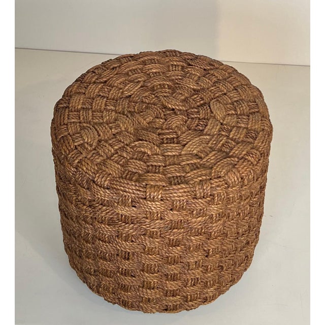 Adrien Audoux and Frida Minet 1970s Rope stool with round wooden legs in the style of Audoux Minet For Sale - Image 4 of 12