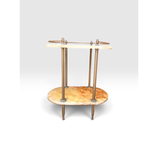 1970s Vintage Hollywood Regency Brass & Onyx Two-Tier Console Table With Gallery Rail For Sale - Image 5 of 8