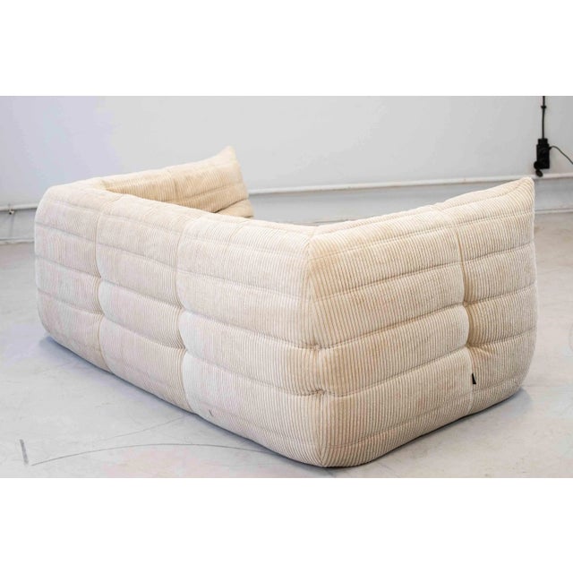 Textile Vintage Two-Seat Togo Sofa with Arms in Beige Corduroy by Michel Ducaroy for Ligne Roset, 1970s For Sale - Image 7 of 18