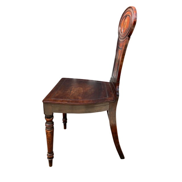 Wood Regency Mahogany Hall Chair with Armorial Crest For Sale - Image 7 of 13
