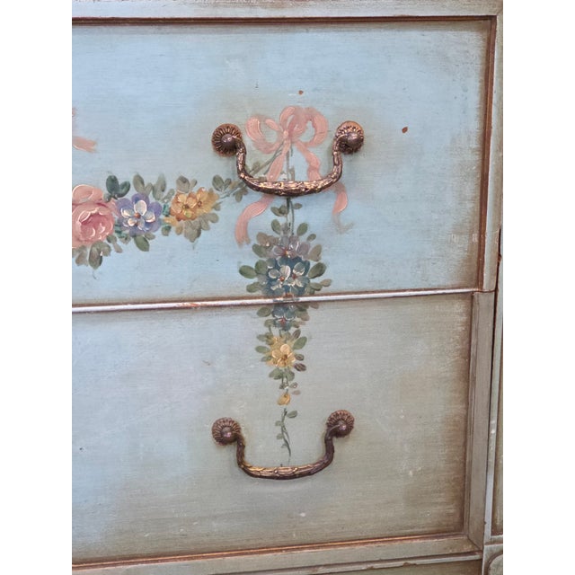 Antique French Floral Painted Mahogany Dresser With Matching Mirror For Sale - Image 10 of 18