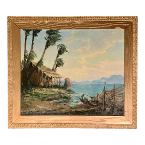 Hawaii Painting by Joseph Frey Signed Oil on Canvas Windswept Hawaii Cottage