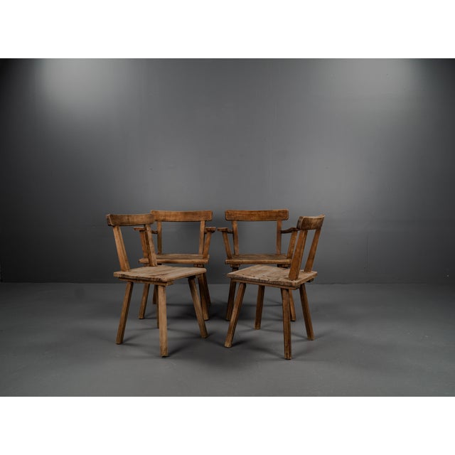 Wood Brutalist 3KP Side Chairs in Oak, 1950s, Set of 4 For Sale - Image 7 of 18