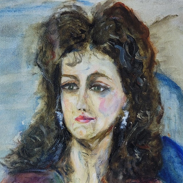 Portrait Woman With Earrings 1991 Oil Painting by Rosemary Rabut 16x20 Oil on stretched canvas Signed and dated on back...