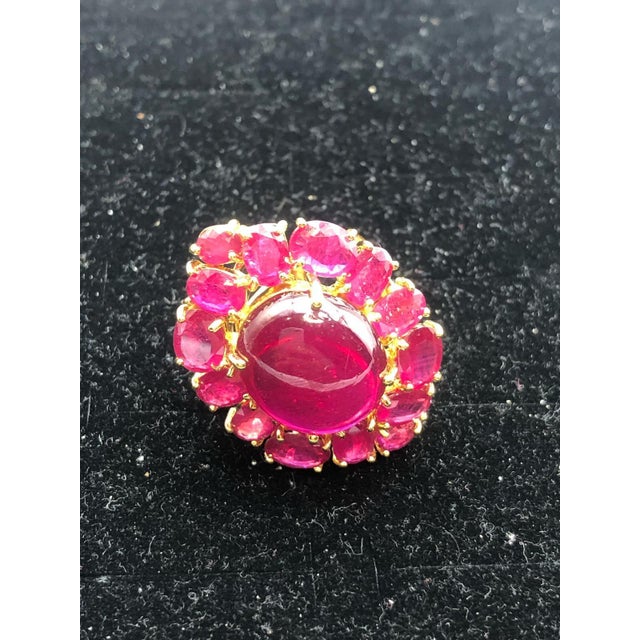 Metal Bochic "Orient" Vintage 50 Carat Natural Multi Ruby Ring Set 18K Gold &Silver For Sale - Image 7 of 18