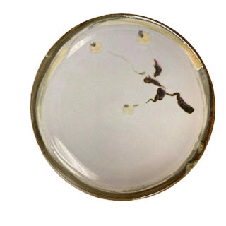 Tony Evans Large Light Blue with Floral Design Ceramic Platter Signed For Sale