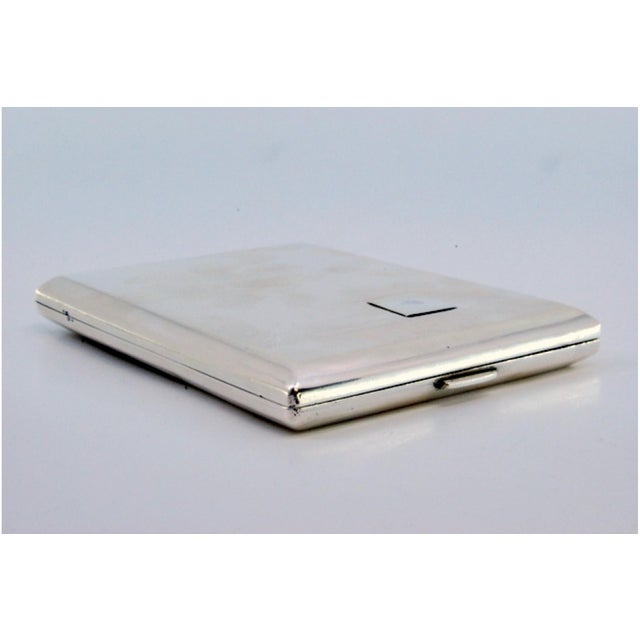 Silver Cigarette Case with Surface Engravings Surrounding a Monogram Card, Gold Interior and Hinged Lid. For Sale - Image 6 of 8