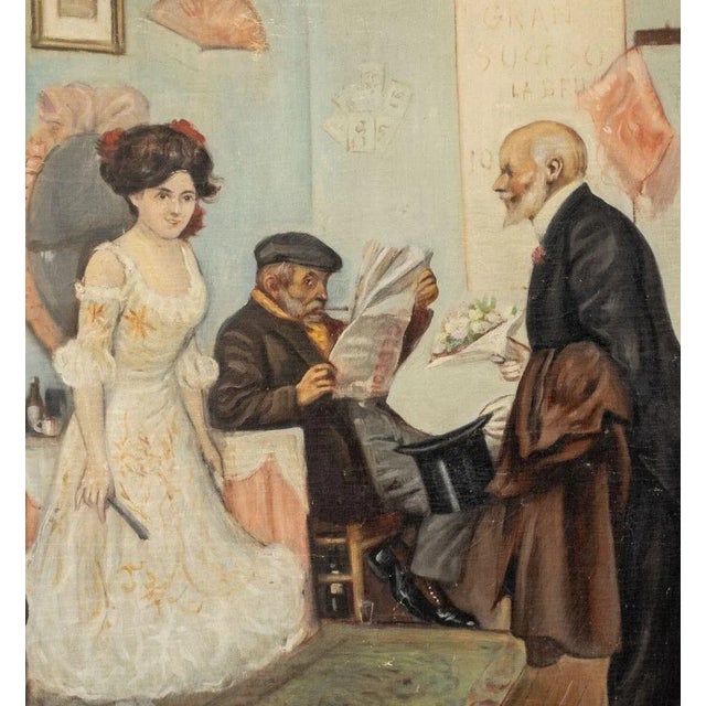 Figurative Clyde Singer Attributed Courting Scene, Oil on Canvas For Sale - Image 3 of 6