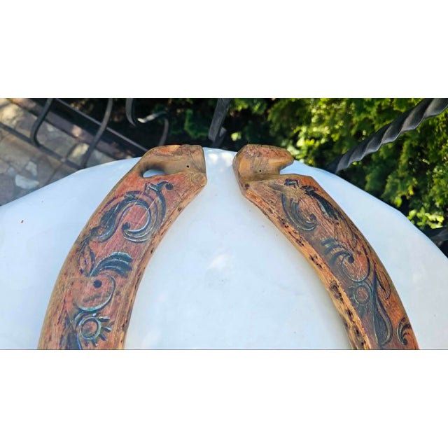 19th century, wooden, painted,Shoulder pole, dimensions: height of each 71 cm, width 6.5 cm, depth 3.5 cm.