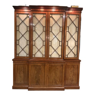 18th Century Georgian Mahogany Breakfront Bookcase With Lined Interior For Sale