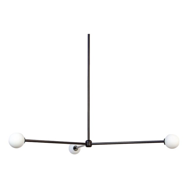 Globe Chandelier 3, Black, 32.5in H, 3 Inch Glass Globes, by Research.Lighting, Modern, Minimal Hanging Light For Sale