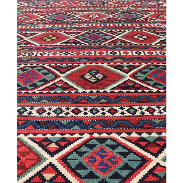 Textile 19th Century Antique Shirvan Kilim With Intricate Design in With Vibrant Colors 5'11 X 10'2 For Sale - Image 7 of 12