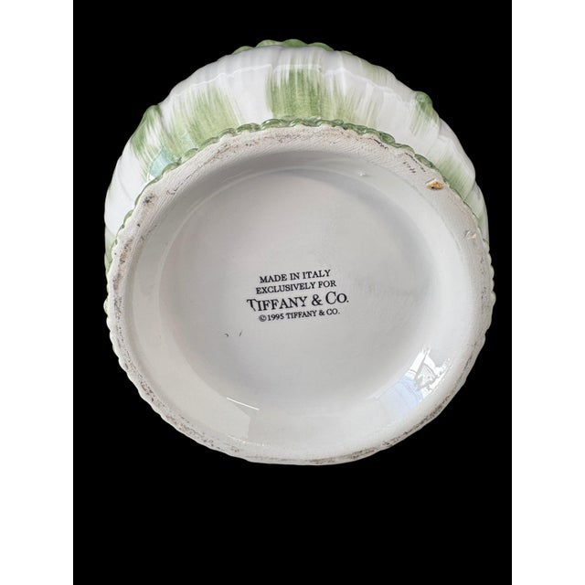 1990s 1995 Tiffany & Co. Italian Green & White Leaf Ceramic Cachepot Planter For Sale - Image 5 of 13