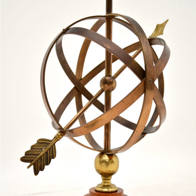 1960s Armillary Sphere Table Lamp in Brass and Teak, 1960s For Sale - Image 5 of 10