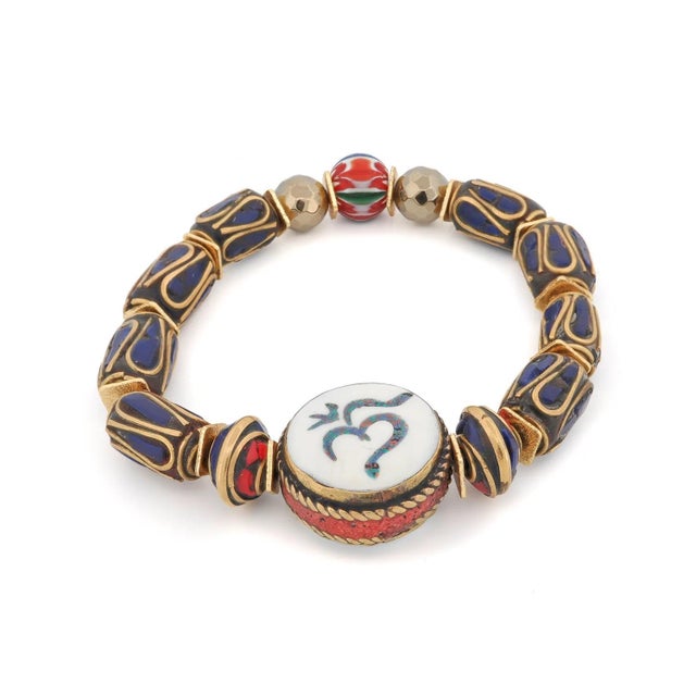 African Soul Balance OM Charm Bohemian Spiritual Beaded Bracelet For Sale - Image 3 of 7