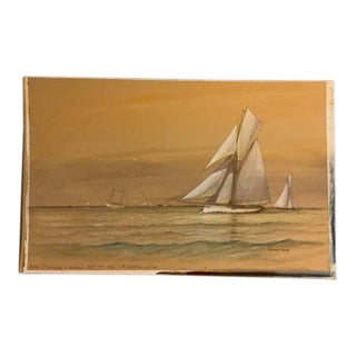 Frederick Tordoff the Americas Cup Galatea 6th Challenger v. Mayflower Water Color Original Art on Board For Sale