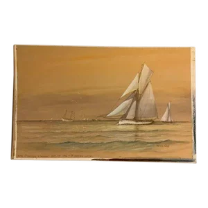Frederick Tordoff the Americas Cup Galatea 6th Challenger v. Mayflower Water Color Original Art on Board